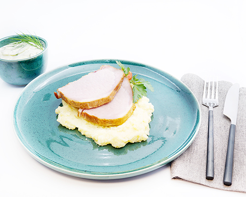 Kassler Lachs im Fond gegart.