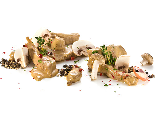 Kalbsrahmgulasch aus der Nuss, in Rahmsauce.