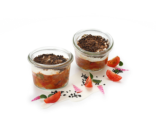 Grillgemüse mediterraner Art mit Honig-Ziegenfrischkäse, Refill für kleines Glas.