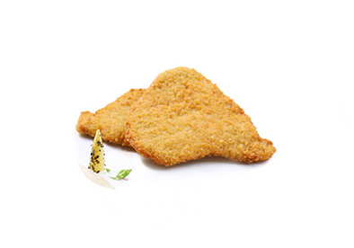 Schweineschnitzel aus dem Rücken, paniert, gebraten.