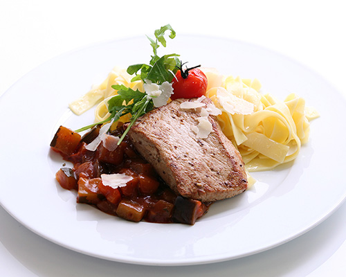 Roast pork loin steak.