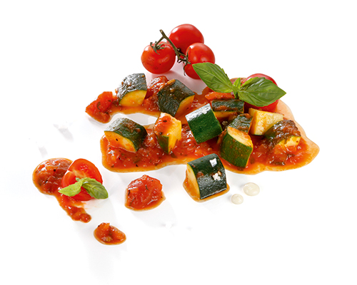 Zucchini-Tomaten-Gemüse mit Basilikum und Oregano, fein abgeschmeckt.