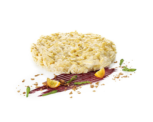 Käsespätzle verfeinert mit Gouda und Sahne, ø ca. 16 cm.