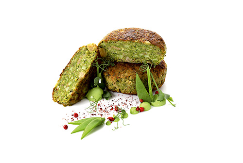 Erbsenfrikadelle vegane Erbsenfrikadelle, klassisch abgeschmeckt.