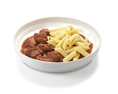 Hungarian-style beef goulash in paprika sauce, with penne.
