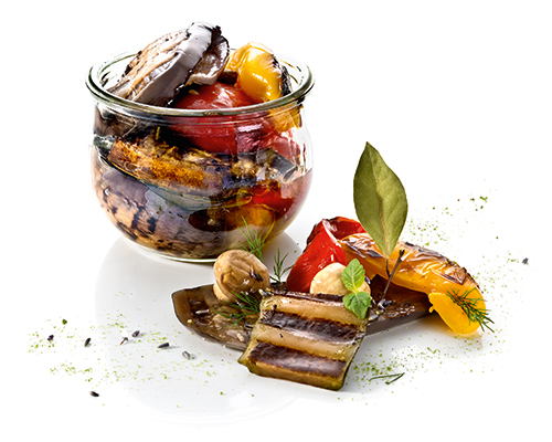 Antipasti-Mix "gegrillt" gegrillte Zucchini, Auberginen, Champignons und Paprika, in Öl.