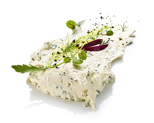 Rucolafrischkäse-Zubereitung mit Frischkäse, Rucola und Sauerrahm.