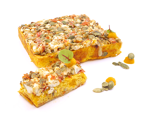 Kürbis-Ziegenkäse Quiche, tiefgekühlt.