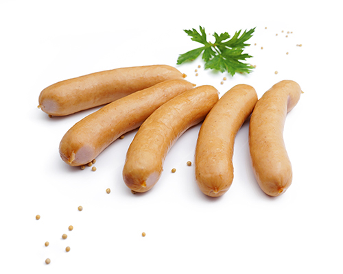 Drobiowa kiełbasa wiedeńska w owczym sznurku, sztuka ok. 50 g.