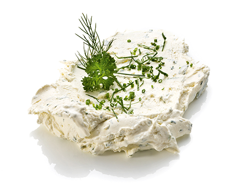 Kräuterfrischkäse-Zubereitung mit Frischkäse, Sauerrahm, Meerettich und Kräutern.