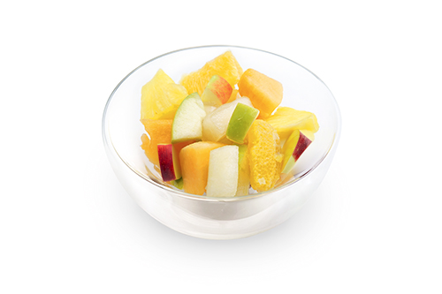Obstsalat "Daily" mit Äpfeln, Ananas, Wassermelone und Honigmelone.