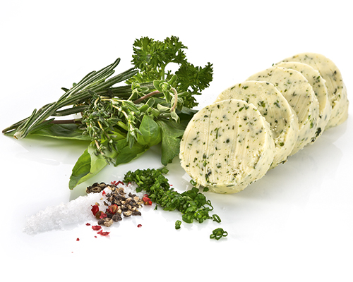Kräuterbutter mit Meersalz, ø 4,3 cm.