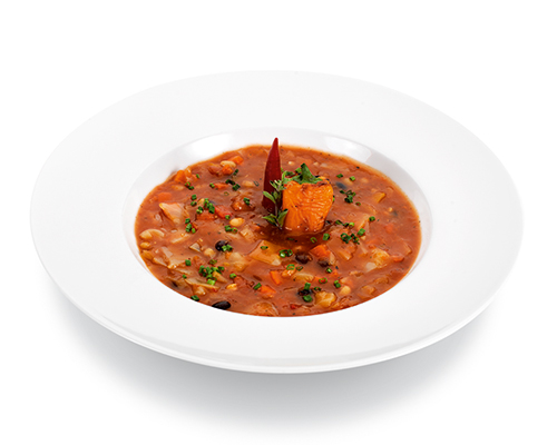 Gemüseeintopf nach afrikanischer Art mit Weißkohl und gemischten Bohnen, pikant abgeschmeckt.