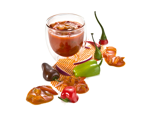 Paprikasauce nach ungarischer Art Tomatensauce mit Paprikastreifen, würzig abgeschmeckt.