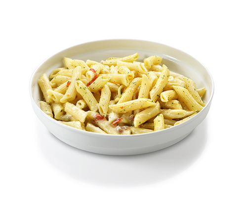 Penne "Carbonara" in a ham and cream sauce, flavoured with processed cheese, parsley and garlic.
