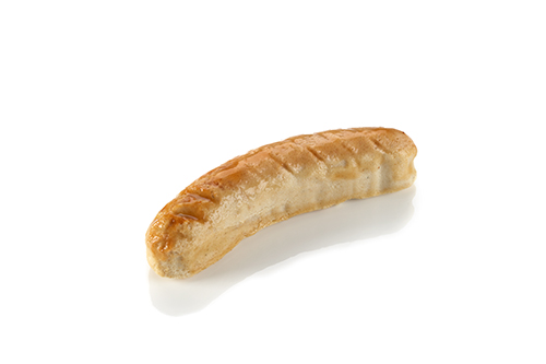 Bratwurst püriert aus Schweinefleisch, mit Majoran gewürzt.