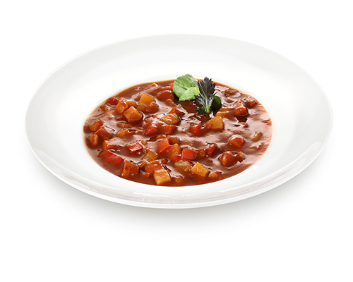 Vegane Gulaschsuppe klassisch gekocht, mit Tofu.