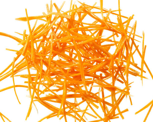 Carrot strips washed, cleaned and cut into thin strips, Washed, cleaned and cut into thin strips, 2 mm.