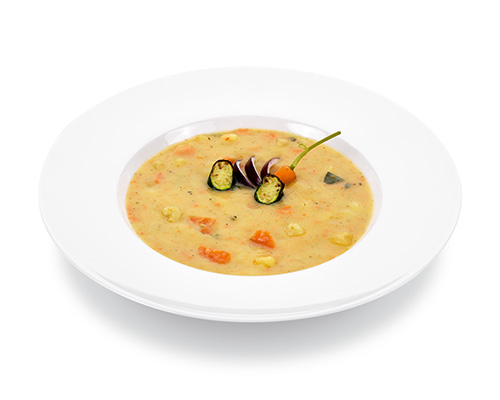 Vegan potato stew with carrots, courgettes, kohlrabi and celery.