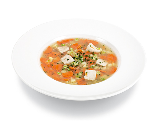 Möhreneintopf mit Kartoffeln und Hühnchen.