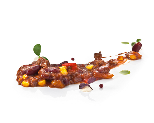 Chili con Carne mit Rindfleisch, Mais, Paprika und Kidneybohnen.