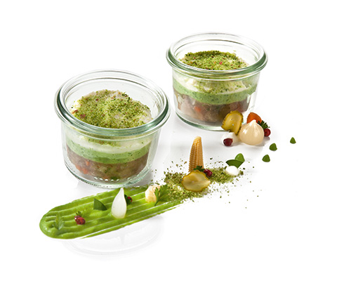 Beef brawn with green herb mousse, negative for small jar.