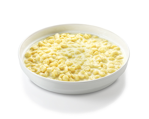Cheese dumpling pan with processed cheese and Gouda.