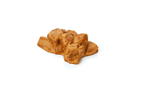 Beef goulash pureed from beef, finely flavoured with soy cream.