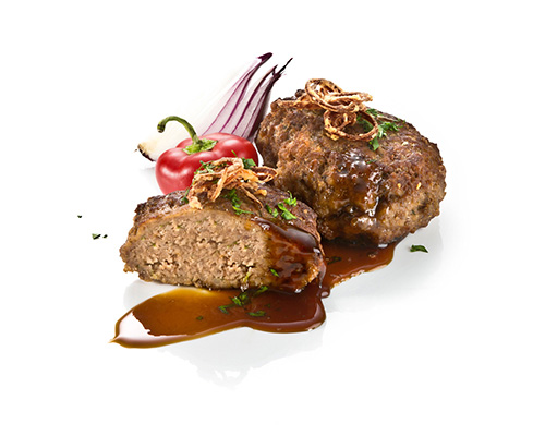 Mini-Frikadelle vom Schwein und Rind, in der Pfanne gebraten.