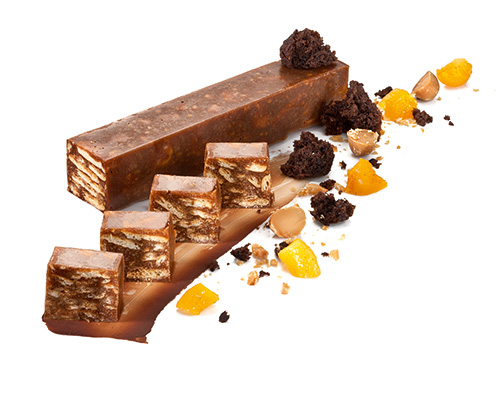 Cold dog tender butter biscuit with chocolate caramel, 4 x 18 cm.