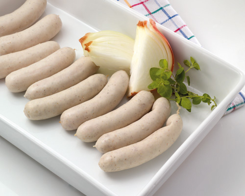 Frühstückswürstchen nach Art einer Schweinsbratwurst, gebrüht.