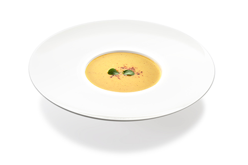 Kartoffelcremesuppe hochkalorisch verfeinert mit Majoran, Muskat und Kurkuma.