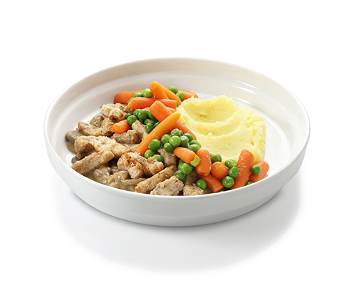 Chicken strips in mushroom cream sauce.