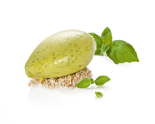 Basilikumsorbet herb-frisch im Geschmack.