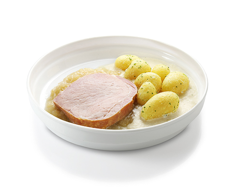 Kassler in Meerrettichsauce dazu Sauerkraut und Kartoffeln.