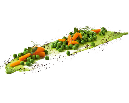 Organic pea and carrot vegetables natural crunchy pre-cooked.