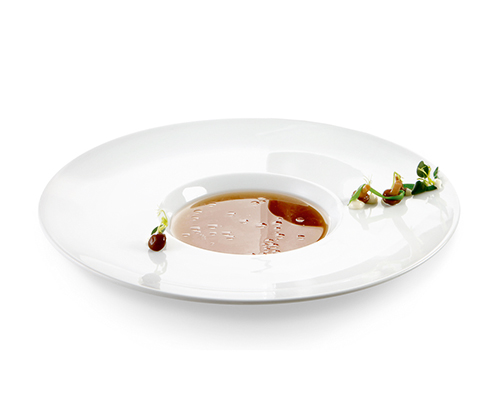 Beef consommé clarified.