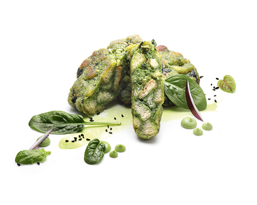 Spinatlaibchen verfeinert mit Macis und Knoblauch, ø ca. 10 cm.