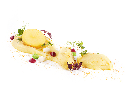 Veganes Kartoffelpüree abgeschmeckt mit Muskatblüte und Margarine.