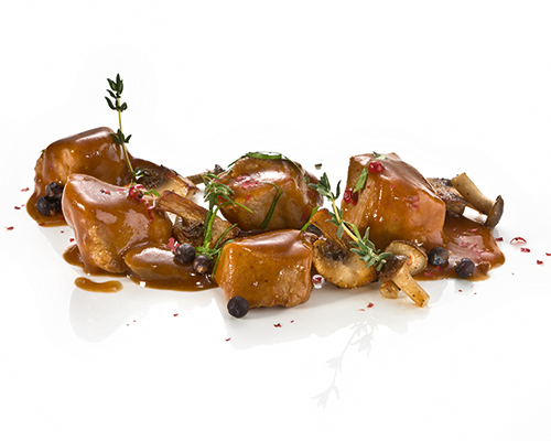 Schweinegulasch mit Pilzen.