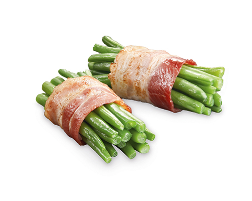 Bean bundles wrapped in bacon.