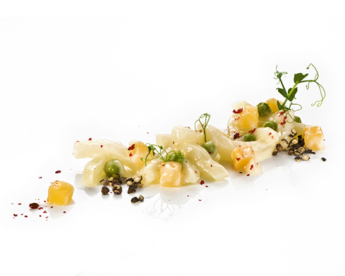 Kohlrabi vegetables à la crème with peas and turnips.