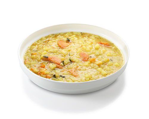 Vegan potato stew with carrots, courgettes, kohlrabi and celery.