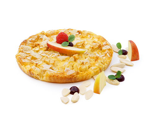 Poor knight with apples Slices of white bread soaked in an egg and milk mixture and baked, served with apples.