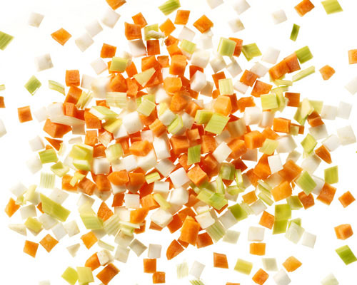 Brunoise" vegetable mix Carrots, celery and yellow beetroot, in small cubes.